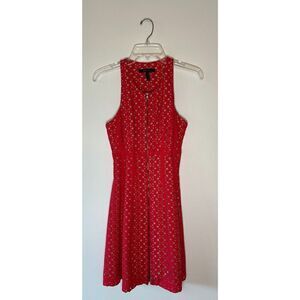 BCBG Maxazria women’s red eyelet halter dress full zip front size 4/6.  #43-1309